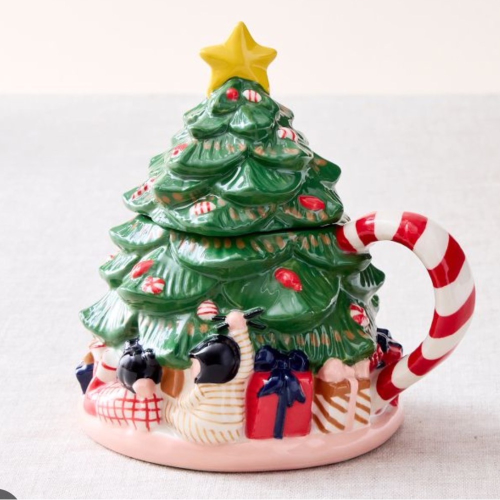 West elm lidded figural Christmas mug, NEW!
